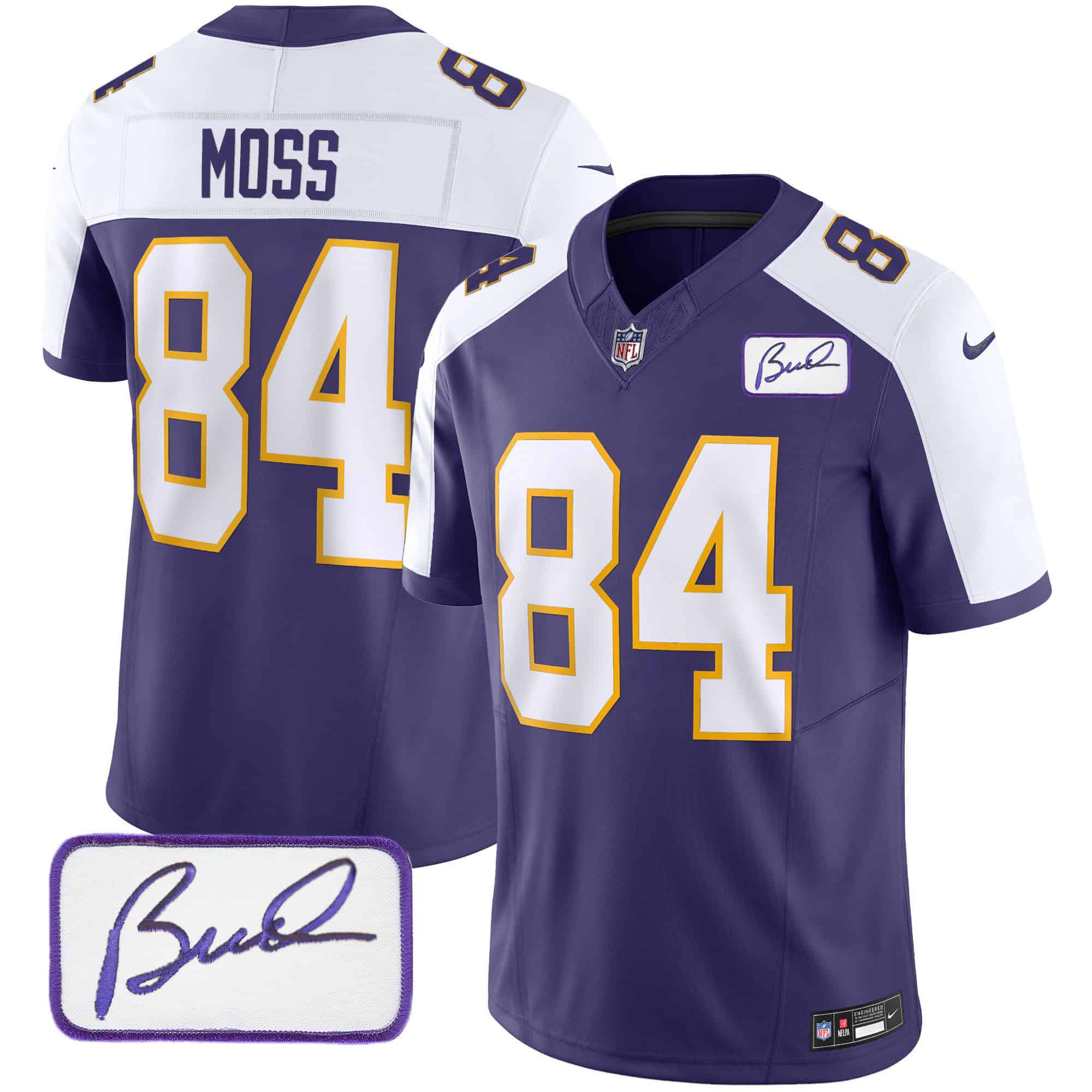 Men Minnesota Vikings 84 Moss Purple 2024 Nike Bud Grant Patch Classic Limited NFL Jersey